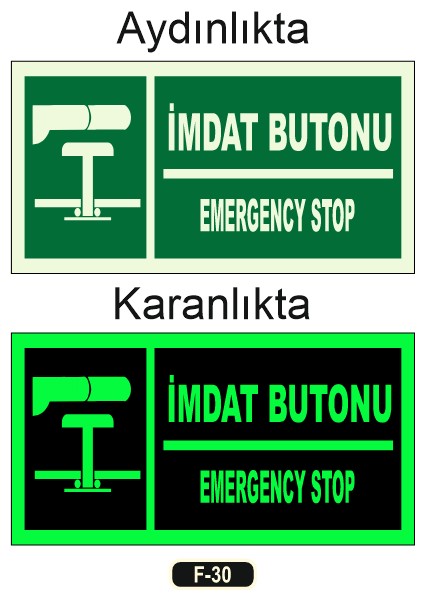 Fosforlu Imdat Butonu Emergency Stop Yön Levhası F-30