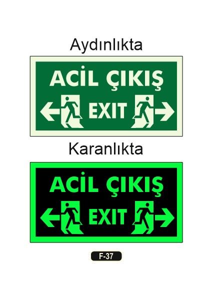 Fosforlu Acil Çıkış Exıt Yön Levhası F-37
