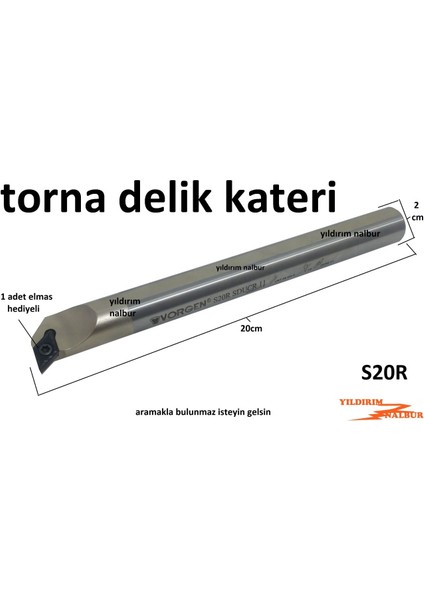 Torna Delik Kateri S20R Elmaslı Torna Kater 20CM Uzun Boy