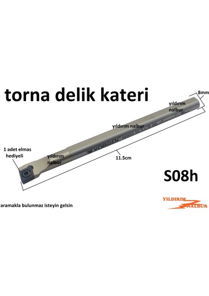 Torna Delik Kateri S08H Elmaslı Torna Kater Mini Boy Delik Kanal Bıçağı Kater Kalite