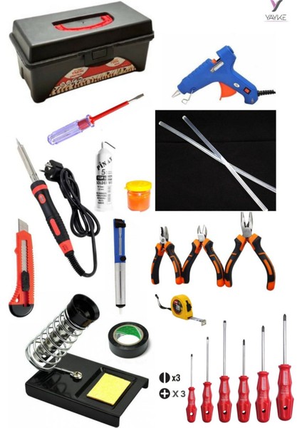 22 Parça El Aleti Seti,dolu 14INÇ Takım Çantası (60WATT Lehim HAVYA+40WATT Silikon Tabancası)