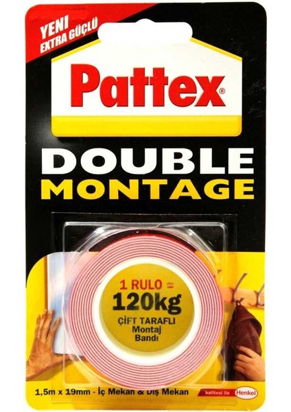 Pattex 120 kg Double Montaj 19MM x 1.5mm Çift Taraflı Bant