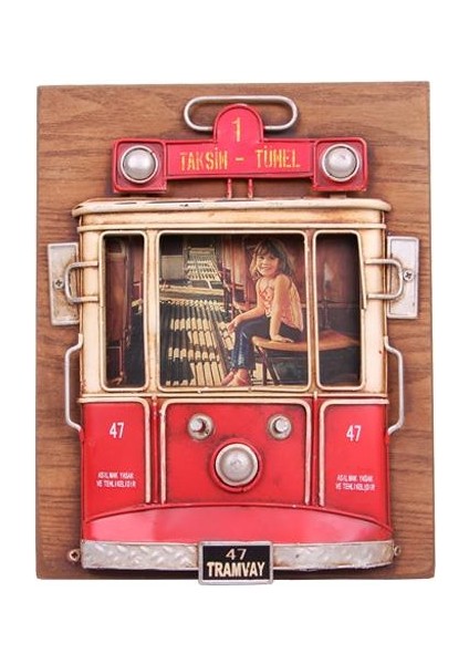 Dekoratif Metal Çerçeve Tramvay Dekorlu Vintage Ev Ofis