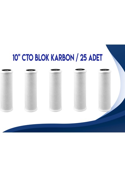 25 Adet Açık Kasa Su Arıtma Cihazı Filtresi Blok Karbon Cto 10inç