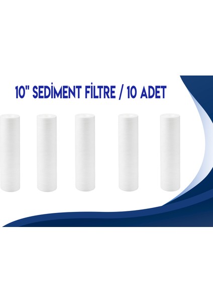 10 Adet Açık Kasa Su Arıtma Filtre 5 Mikron Sediment Spun Filtre