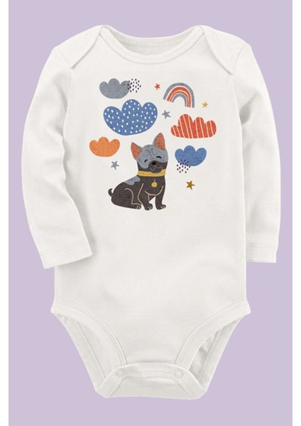 Unisex Bebek Ekru Organik Baskılı Pamuklu Body UZUNE221