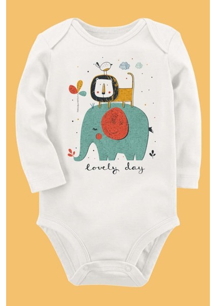 Organik Baskılı Pamuklu Unisex Bebek Body UZUNE175