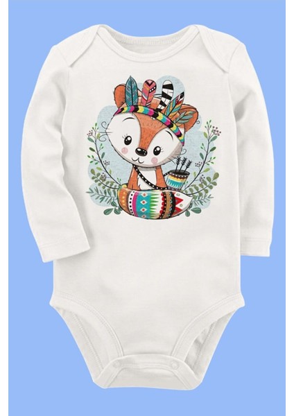 Organik Baskılı Pamuklu Unisex Bebek Body UZUNE149