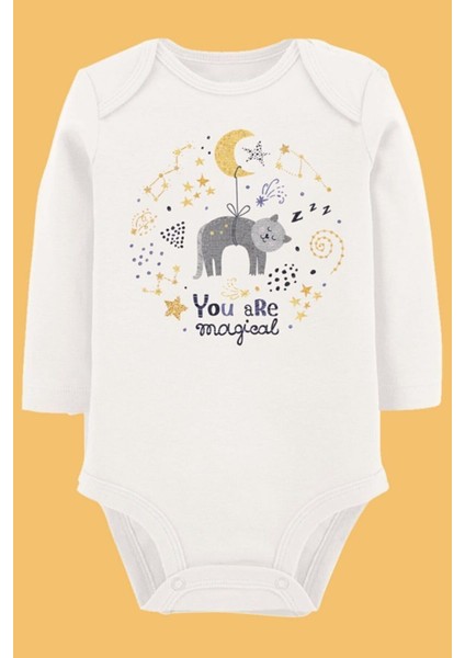 Organik Baskılı Pamuklu Unisex Bebek Body UZUNE203