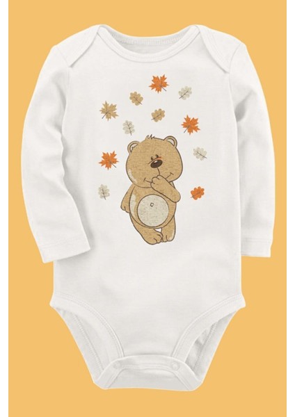 Organik Baskılı Pamuklu Unisex Bebek Body Uzunkole9
