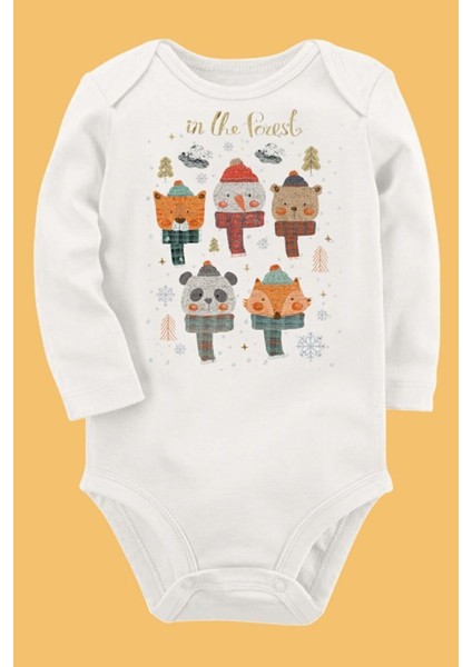Organik Baskılı Pamuklu Unisex Bebek Body UZUNKOLE38