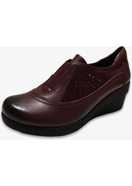 Kadın Bordo Deri Dolgu Topuk Ortopedik Babet Ayakkabı fiyatları