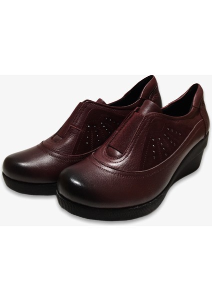 Kadın Bordo Deri Dolgu Topuk Ortopedik Babet Ayakkabı modelleri