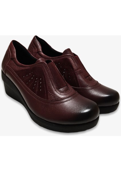 Kadın Bordo Deri Dolgu Topuk Ortopedik Babet Ayakkabı fırsatları