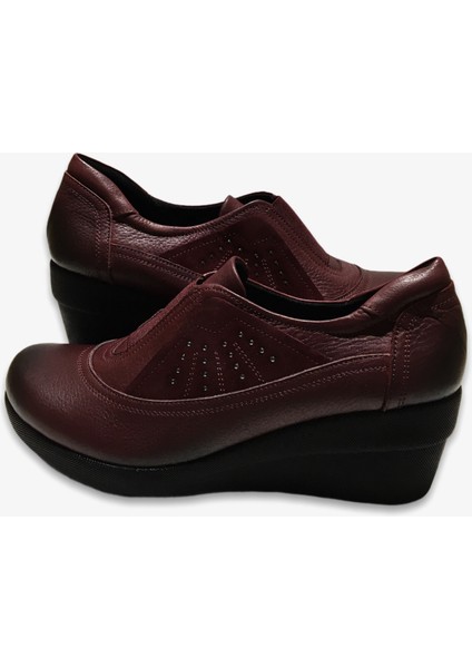 Kadın Bordo Deri Dolgu Topuk Ortopedik Babet Ayakkabı indirimleri