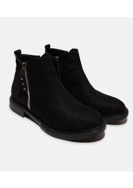 Kadın Siyah Çift Fermuarlı Nubuk Bot modelleri