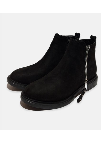 Kadın Siyah Çift Fermuarlı Nubuk Bot fırsatları