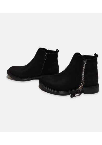 Kadın Siyah Çift Fermuarlı Nubuk Bot indirimleri