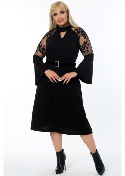 Volanlı Dantel Detaylı Kol Göğüs Dekolteli Kemerli Elbise fırsatları