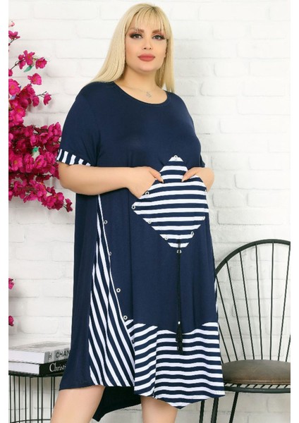 Eteği Asimetrik ve Bloklu Kare Cepli Kısa Kol Dökümlü Elbise fiyatları