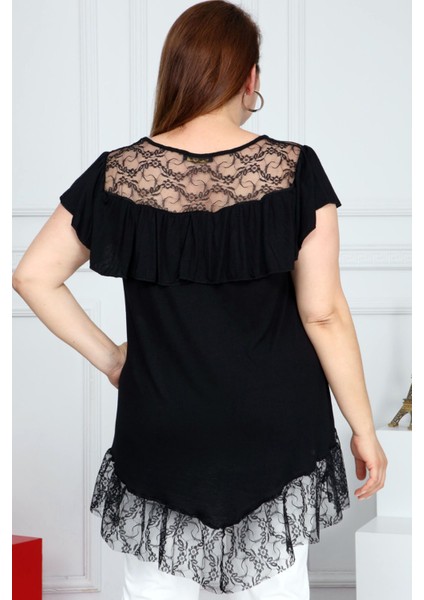 Özel Tasarım Dantelli Kısa Kol Fırfırlı Rahat ve Şık Bluz modelleri