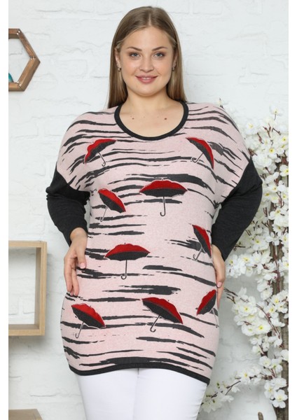 Şemsiye Desenli Taş Işlemeli Uzun Kollu Tunik