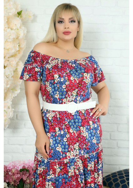 Madonna Yaka Çiçekli Kısa Kol Kemerli Rahat Özel Tasarım Elbise fırsatları