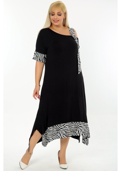 Zebra Desen Omuz Dekolteli Tokalı Asimetrik Likralı Abiye Elbise fiyatları