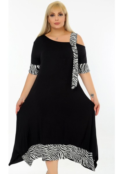 Zebra Desen Omuz Dekolteli Tokalı Asimetrik Likralı Abiye Elbise modelleri