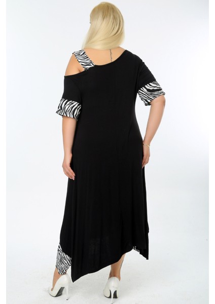 Zebra Desen Omuz Dekolteli Tokalı Asimetrik Likralı Abiye Elbise fırsatları