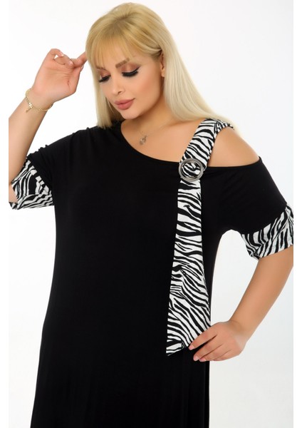 Zebra Desen Omuz Dekolteli Tokalı Asimetrik Likralı Abiye Elbise indirimleri