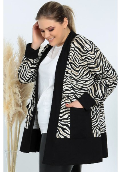 Zebra Desenli Özel Tasarım Cepli Tarz ve Şık Kısa Hırka