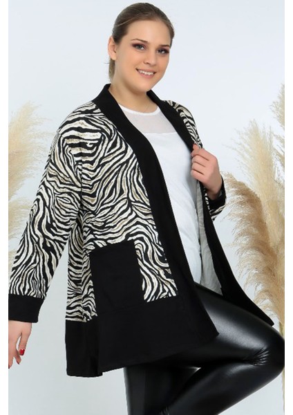 Zebra Desenli Özel Tasarım Cepli Tarz ve Şık Kısa Hırka modelleri