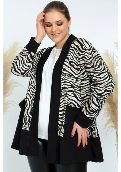 Zebra Desenli Özel Tasarım Cepli Tarz ve Şık Kısa Hırka fırsatları