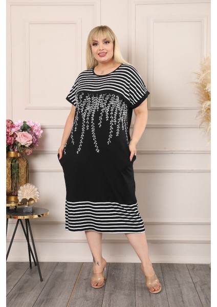 Zeytin Dallı Rahat Bloklu Dökümlü ve Cepli Kısa Kollu Elbise fiyatları