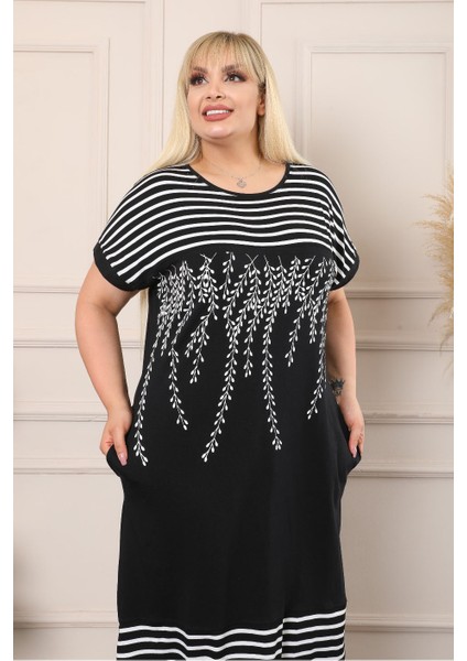 Zeytin Dallı Rahat Bloklu Dökümlü ve Cepli Kısa Kollu Elbise modelleri