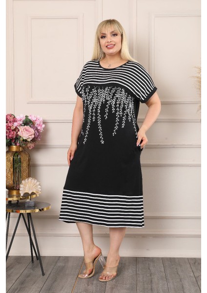 Zeytin Dallı Rahat Bloklu Dökümlü ve Cepli Kısa Kollu Elbise indirimleri