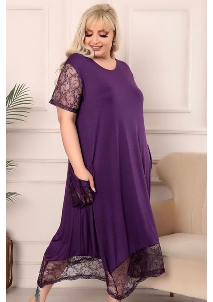 Etek Ucu Kolları ve Cepleri Dantel Detaylı Kısa Kollu Elbise fiyatları