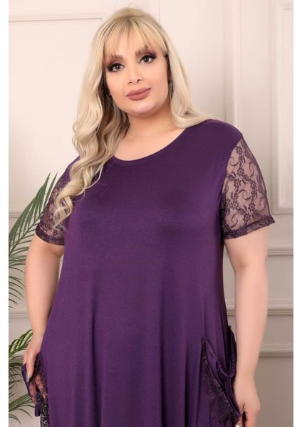 Etek Ucu Kolları ve Cepleri Dantel Detaylı Kısa Kollu Elbise modelleri