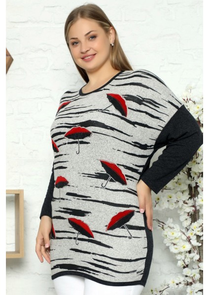 Özel Tasarım Taş Işlemeli Düşük Omuz Uzun Kol Şemsiye Desen Bluz fiyatları