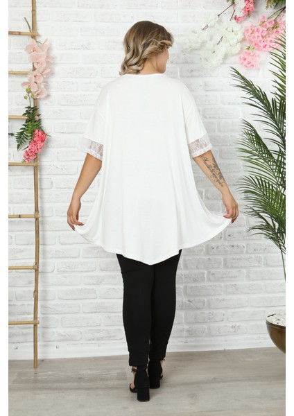 Etek ve Kol Ağzı Dantelli Flok Baskılı Gül Motifli Bluz indirimleri