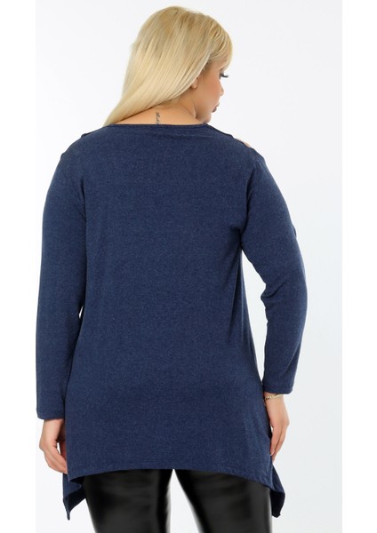 Omuz Dekolteli Yakası ve Önü Deri Bloklu Asimetrik Uzun Kol Tunik fırsatları