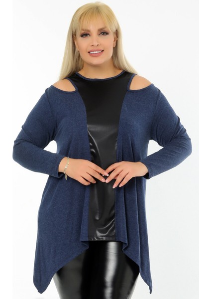 Omuz Dekolteli Yakası ve Önü Deri Bloklu Asimetrik Uzun Kol Tunik indirimleri