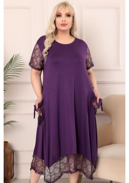 Özel Tasarım Etek Ucu Kol ve Cepleri Dantel Kısa Kol Rahat Elbise modelleri