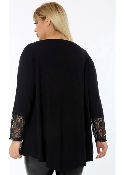 Etek ve Kol Ağzı Dantelli Flok Baskılı Gül Motifli Uzun Kol Tunik fırsatları