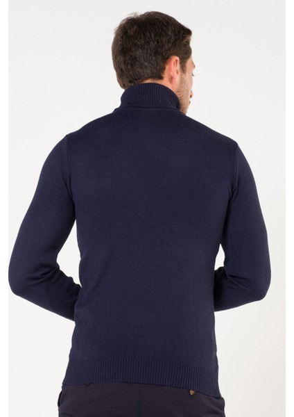 Erkek Balıkçı Yaka Lacivert Slim Fit Kışlık Kazak fırsatları