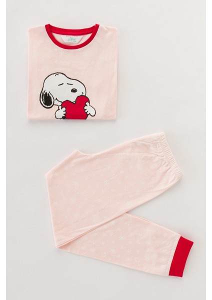 Pembe Kız Çocuk Snoopy 2li Pijama Takımı