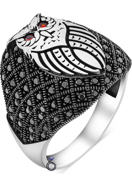 925 Ayar Gümüş Mikro Taş Işlemeli Baykuş Motifli Yüzük