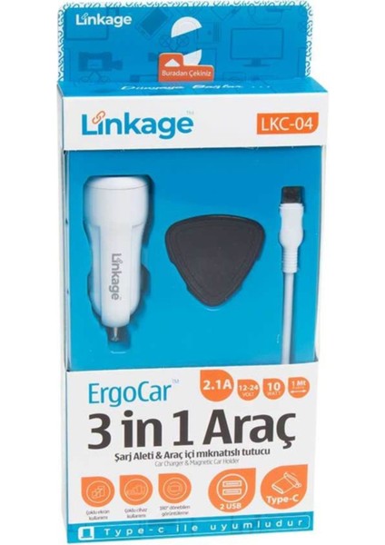 3'ü 1 Arada Araç Şarj Aleti Type-C Lkc-04