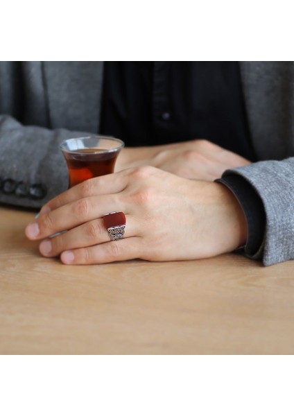 925 Ayar Gümüş Sarmaşık Tasarım Akik Taşlı Erkek Yüzük fiyatları